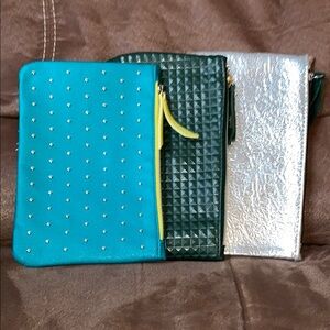 Blue and Green Clutches with Modern Textures set of 3. Ipsy